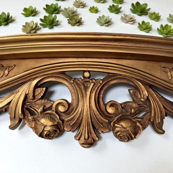 Vtg Dart Ind. Wall Shelf #3056 Gold Ornate Hollywood Regency MCM Roses Gilt USA - Picture 3 of 14